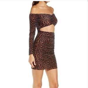 Naked wardrobe Leopard Animal print long sleeve Mini dress size L